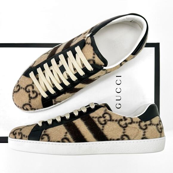 NEW GUCCI Ace GG Monogram Men\'s Wool Logo Sneakers 7.5 main image 5